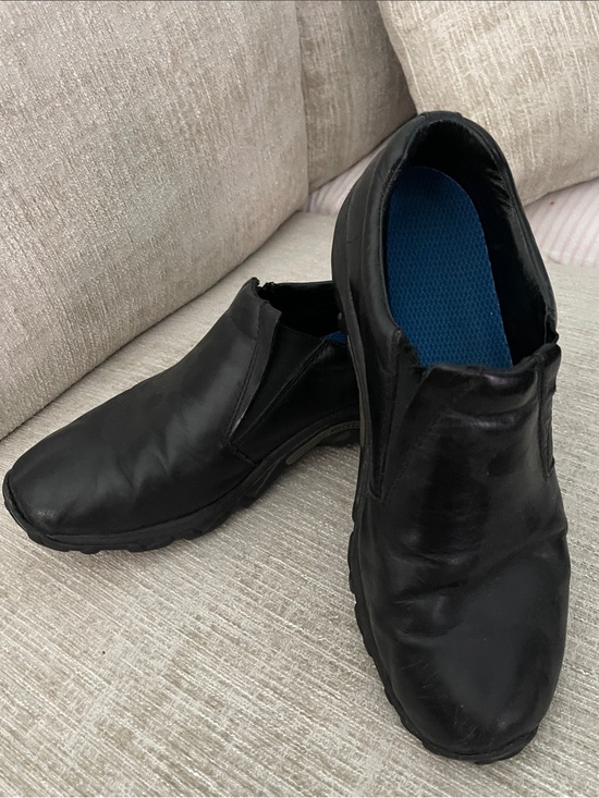 Merrell Black Slip-On Leather Loafers with Blue Insoles main image 4